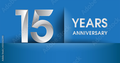 15th years Anniversary celebration logo, flat design isolated on blue background, vector elements for banner, invitation card and birthday party.