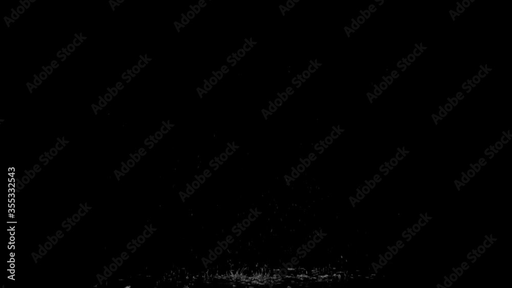 Water splashes from bottom to top forming a water column, slow motion, on black background, full of details, 3D rendering animation