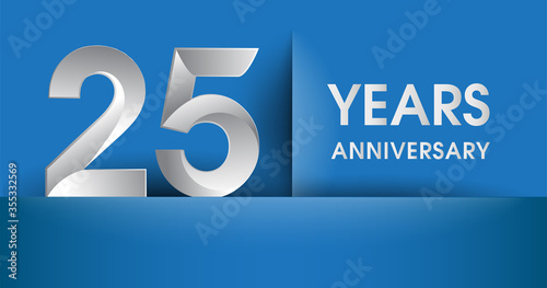 25th years Anniversary celebration logo, flat design isolated on blue background, vector elements for banner, invitation card and birthday party.