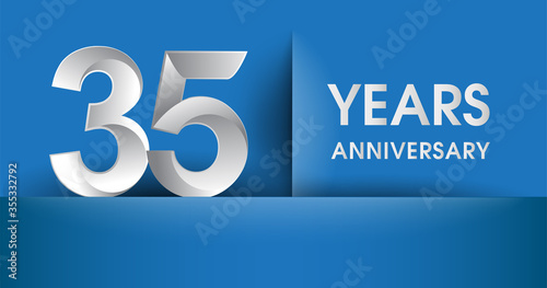 35th years Anniversary celebration logo, flat design isolated on blue background, vector elements for banner, invitation card and birthday party.
