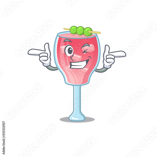 Cartoon design of cosmopolitan cocktail showing funny face with wink eye