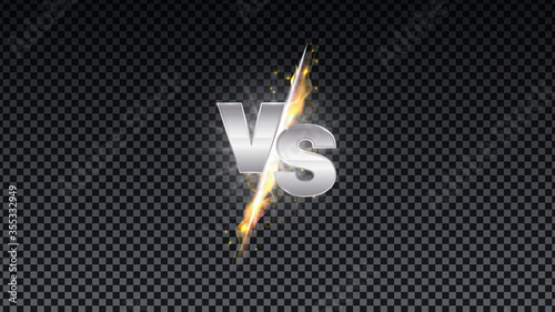 Versus fire battle. MMA concept - fight night, MMA, boxing, wrestling, Thai boxing. VS of metal letters with light fire and glow. Versus battle vector.