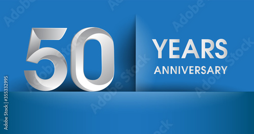 50th years Anniversary celebration logo, flat design isolated on blue background, vector elements for banner, invitation card and birthday party.