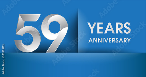 59th years Anniversary celebration logo, flat design isolated on blue background, vector elements for banner, invitation card and birthday party.