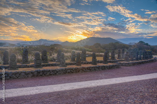 Dol hareubang statues at Jeju stone park, Republic of Korea photo