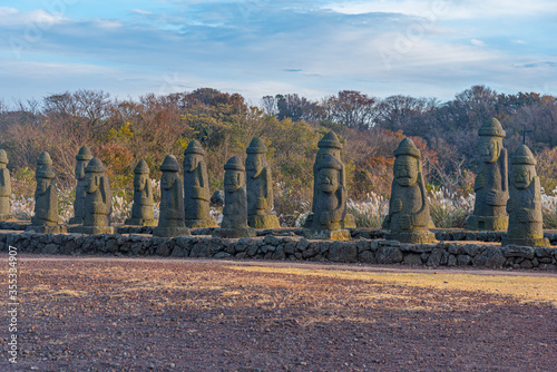 Dol hareubang statues at Jeju stone park, Republic of Korea photo