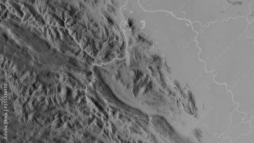 Fototapeta premium Hòa Bình, Vietnam - outlined. Grayscale