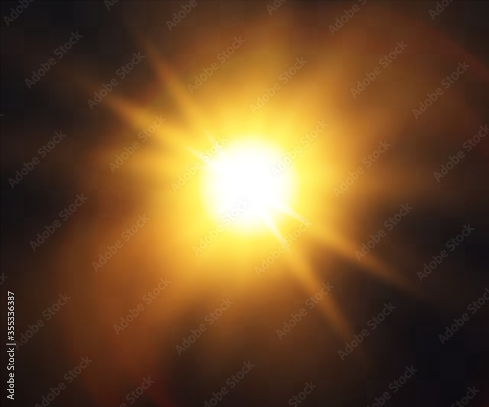 Glow isolated white transparent light effect set, lens flare, explosion, glitter, line, sun flash, spark and stars.