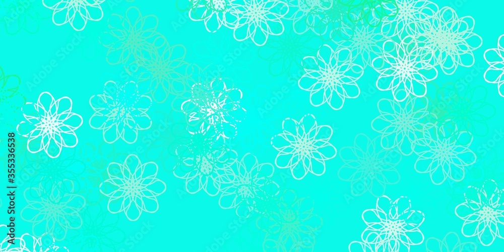 Light Green vector doodle template with flowers.