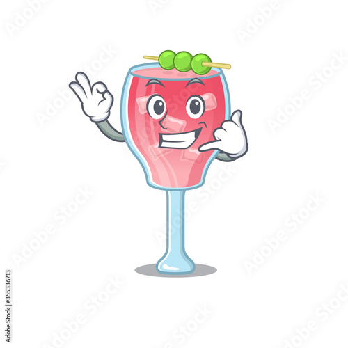 Caricature design of cosmopolitan cocktail showing call me funny gesture