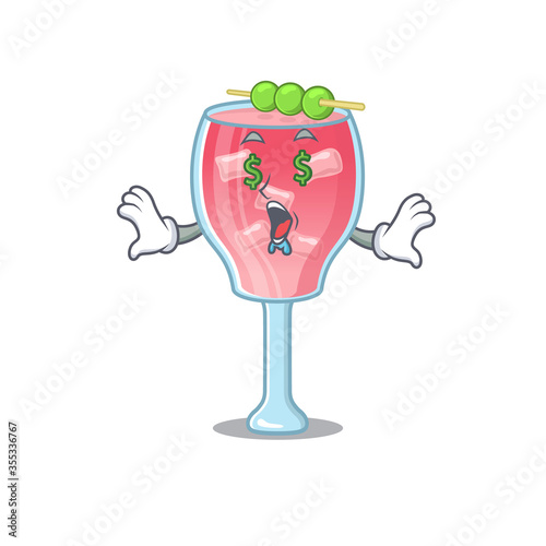 wealthy cartoon character concept of cosmopolitan cocktail with money eyes