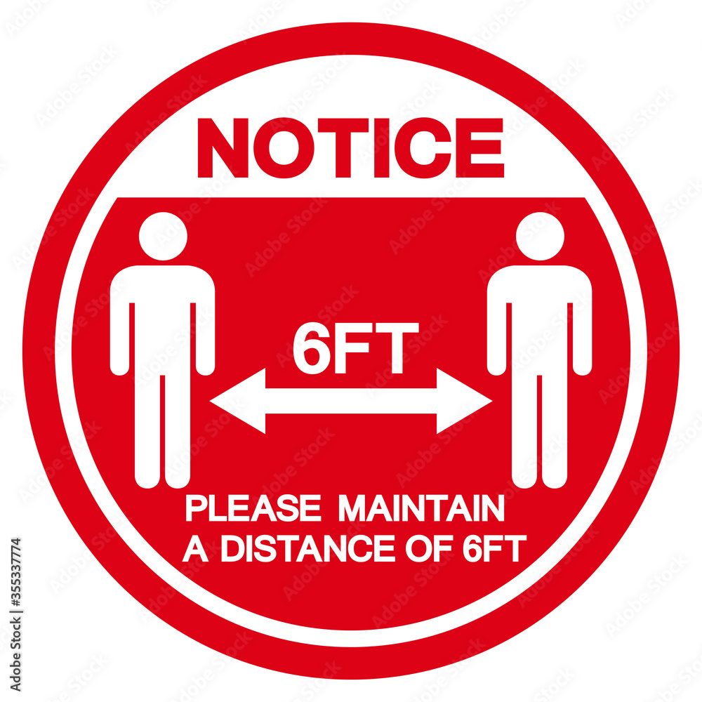 6ft Distance Line Sign Notice Please Maintain A Distance 6ft Symbol, Vector Illustration ...