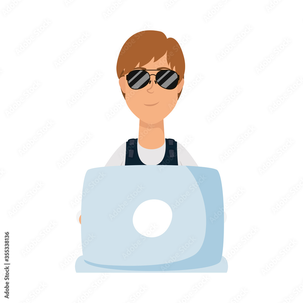 Avatar man with glasses and laptop vector design Avatar man with glasses and laptop vector design
