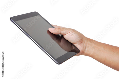 hand holding a tablet