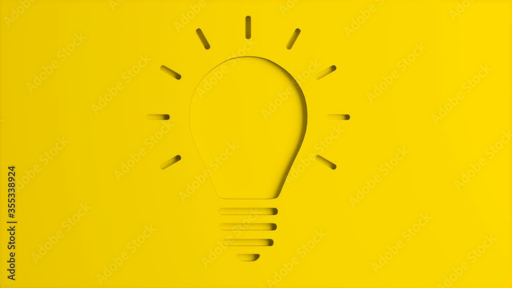 Idea Bulb Carved in a yellow wall, moving inside and then lighting up animation Idea Bulb Carved in a yellow wall, moving inside and then lighting up animation