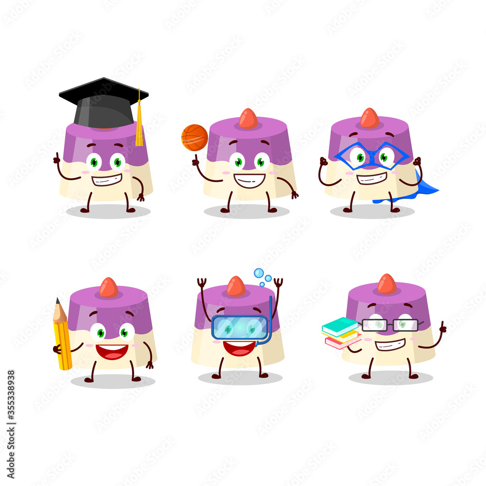 School student of cake cartoon character with various expressions School student of cake cartoon character with various expressions