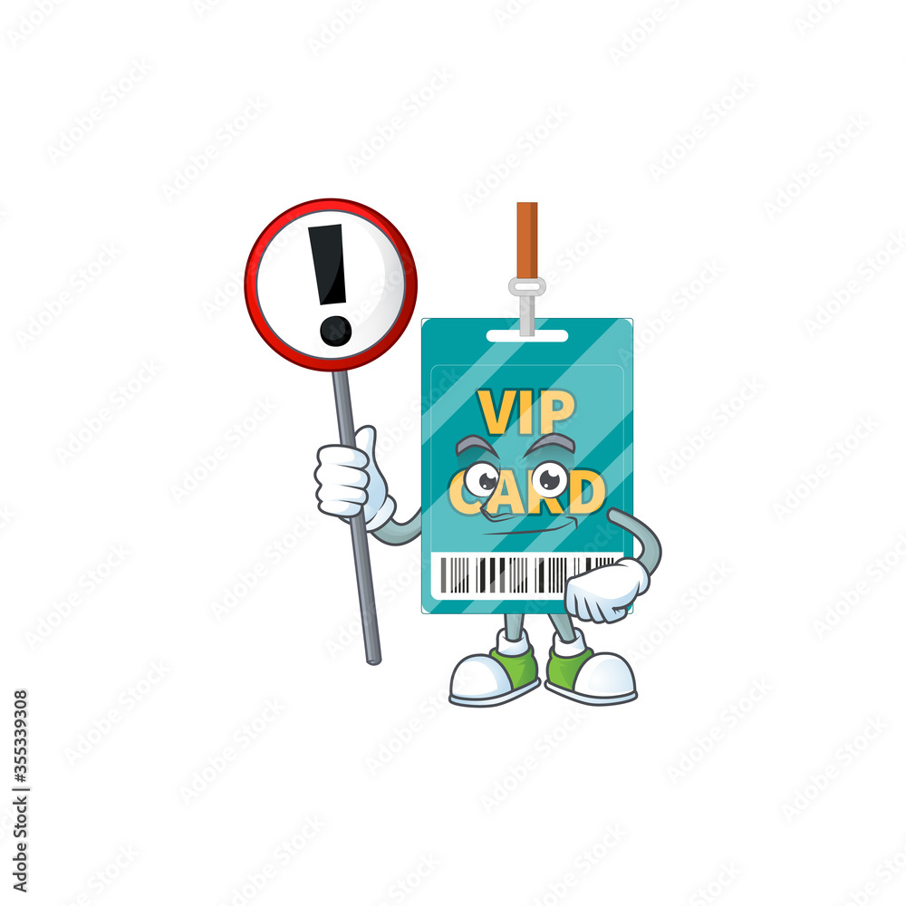 Caricature picture of VIP pass card holding a sign