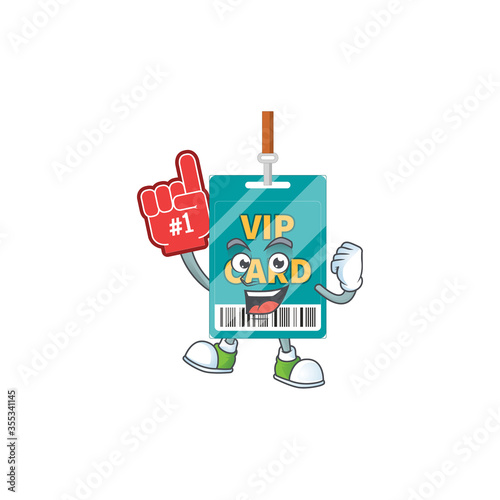 VIP pass card Cartoon character design style with a red foam finger