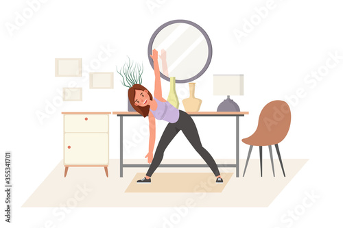 Girl exercise at home character vector design. Yoga and fitness, healthy lifestyle concept. no2
