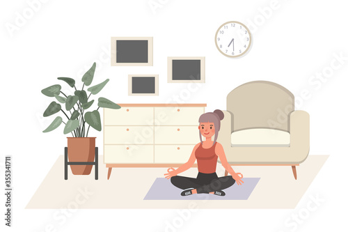 Girl exercise at home character vector design. Yoga and fitness, healthy lifestyle concept. no4