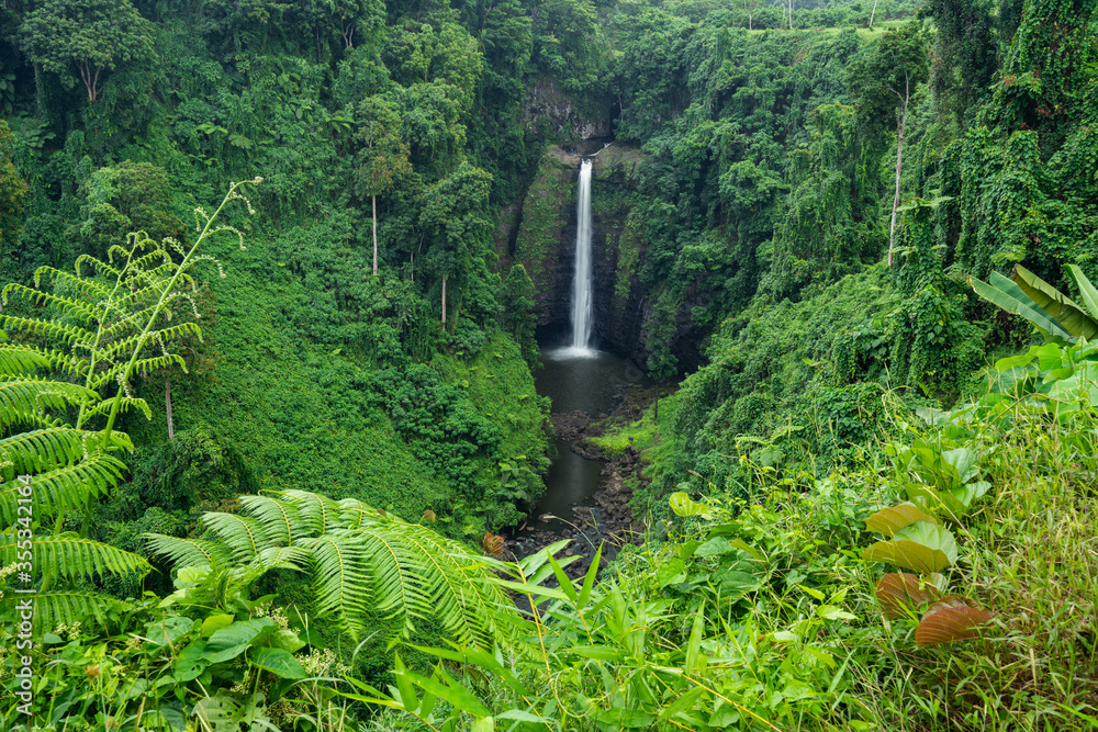 Sopoaga Waterfall amongst the lush greenery in Samoa
