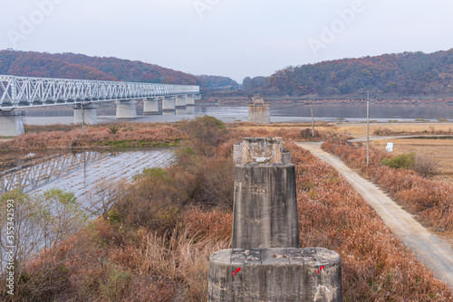 View of a destroyed locomotive at Imjingak, Republic of Korea photo