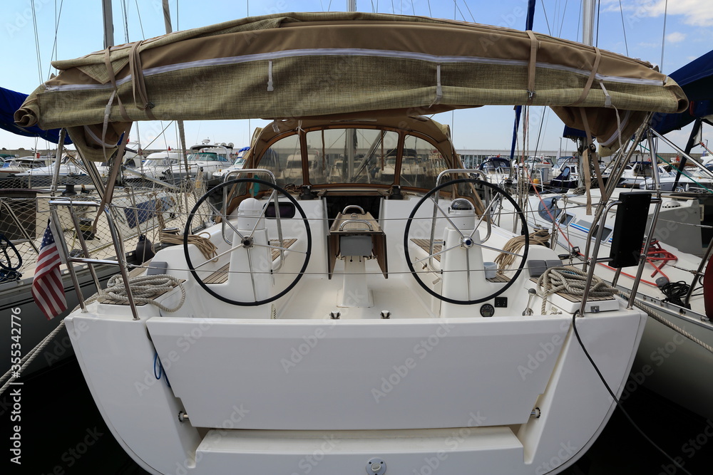 Fototapeta premium Sailing boat tied to the marina. Istanbul, Turkey