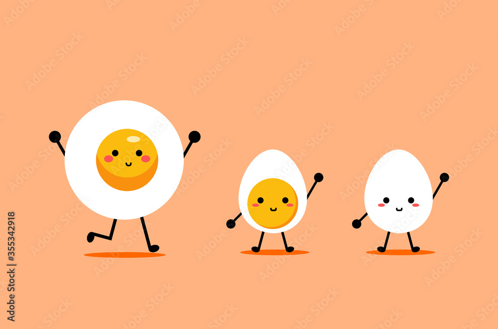 Eggs set concept illustration. Smiling face fried egg. Boiled eggs cut in half. Food menu that can be done easily at home. Breakfast menu that can be made by yourself. Illustration vector.