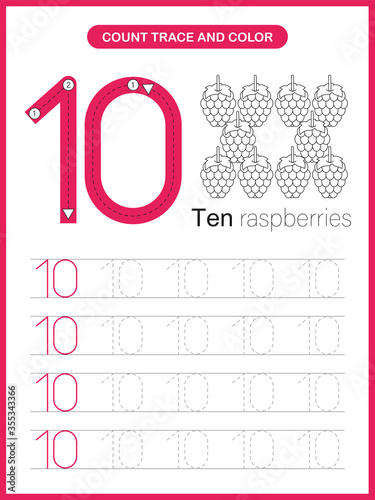 Number Trace and Colour Worksheet : Number 10
