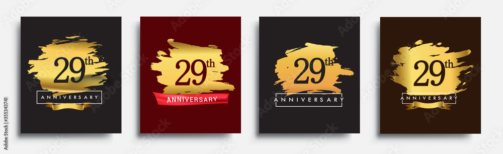 Set of Anniversary logo, 29th anniversary template design on golden brush background, vector design for greeting card and invitation card, Birthday celebration