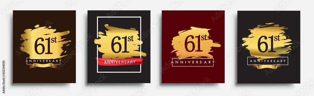 Set of Anniversary logo, 61st anniversary template design on golden brush background, vector design for greeting card and invitation card, Birthday celebration