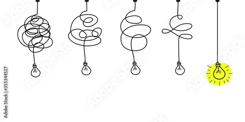 doodle lightbulbs idea icon. simplifying the complex, confusion clarity or path vector idea concept with lightbulbs. vector illustration