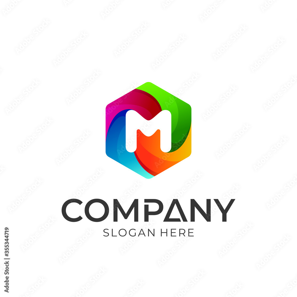 Logo concept of letter m in colorful hexagon shape. Emblem style. Vector logo icon ready for use. Logo concept of letter m in colorful hexagon shape. Emblem style. Vector logo icon ready for use.