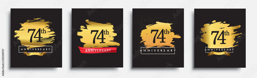 Set of Anniversary logo, 74th anniversary template design on golden brush background, vector design for greeting card and invitation card, Birthday celebration Set of Anniversary logo, 74th anniversary template design on golden brush background, vector design for greeting card and invitation card, Birthday celebration