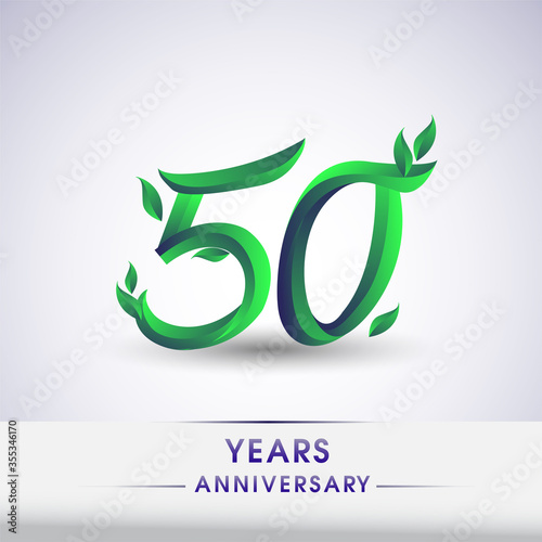 50th years anniversary celebration logotype with leaf and green colored. Vector design for greeting card and invitation card on white background.