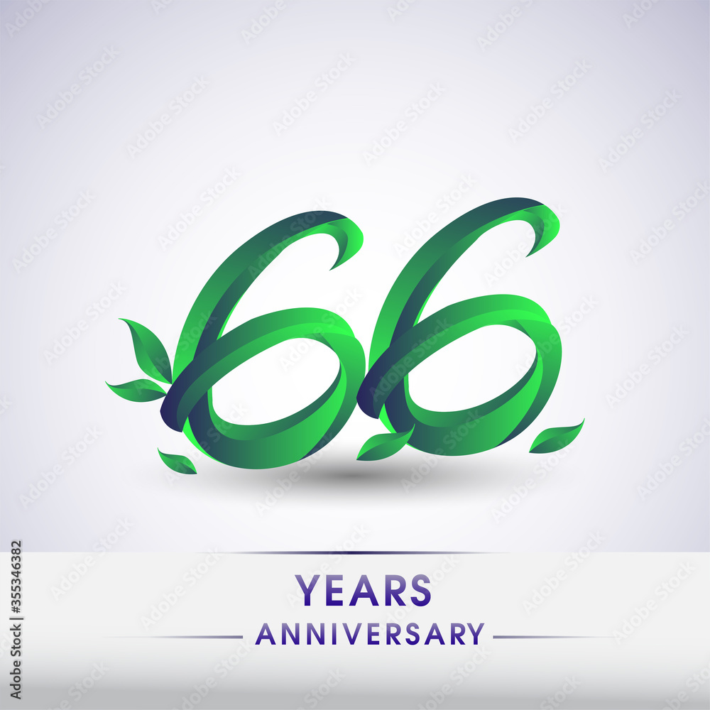 66th years anniversary celebration logotype with leaf and green colored ...