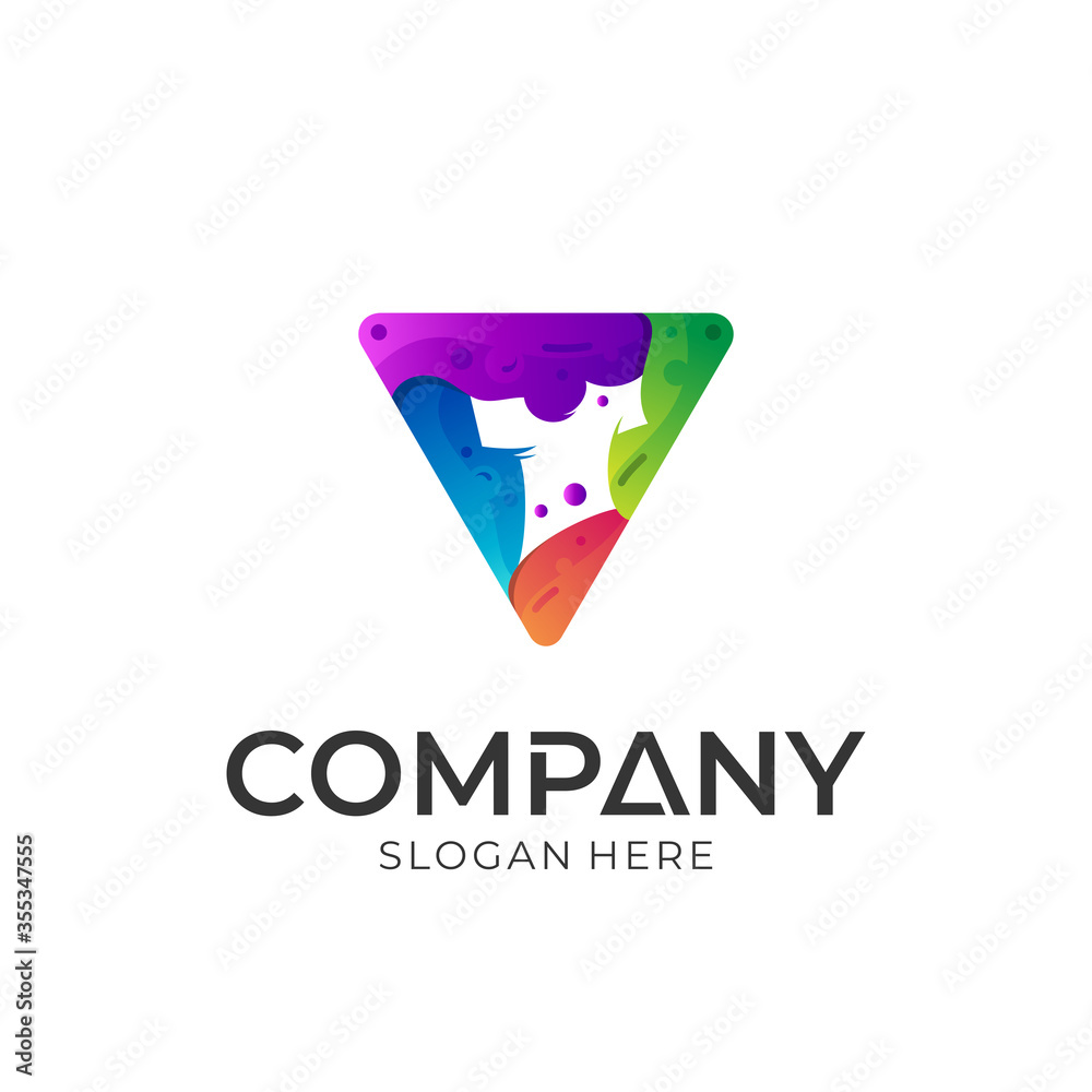 Obraz premium Laundry logo. Clothes in colorful triangle shape vector logo.