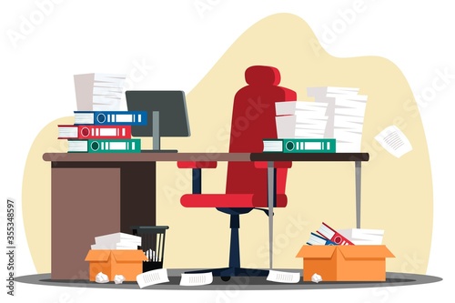 Stressful paperwork blockage at work in office