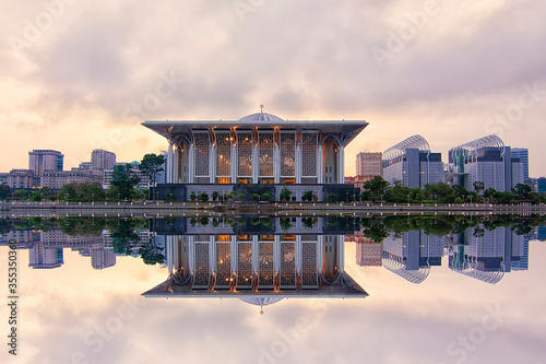 Beautiful architectural view of a mosque made by steel in Putrajaya