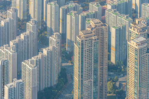 Photography Skyline of residential buildings at Jamsil and Sincheondong districts in Seoul,