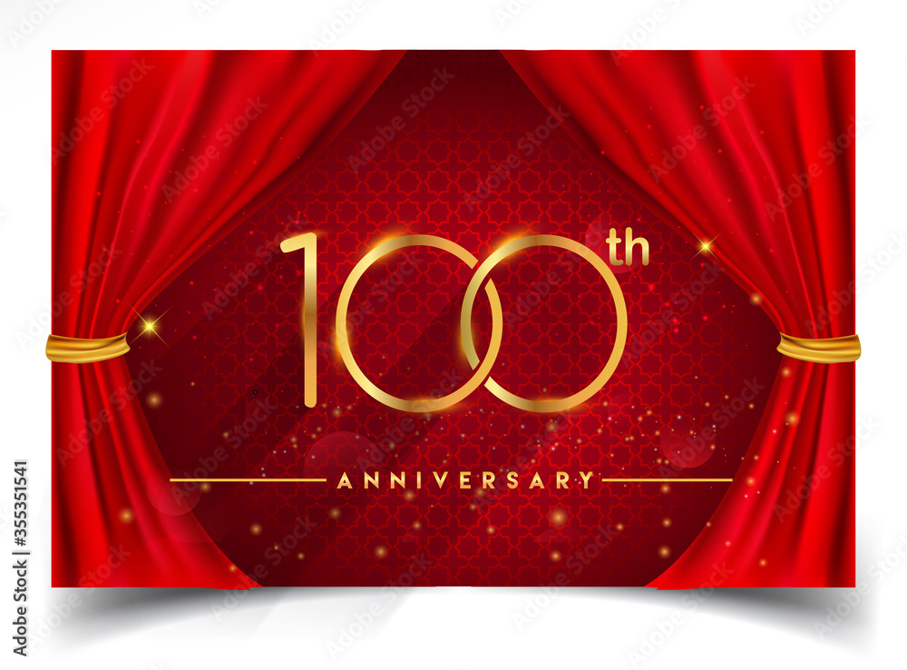 100th years golden anniversary logo with glowing golden colors isolated ...