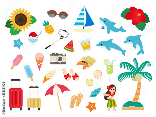 夏　バカンス　旅行　アイコン　セット