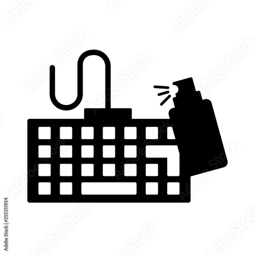 disinfected surface of keyboard with spray bottle silhouette style