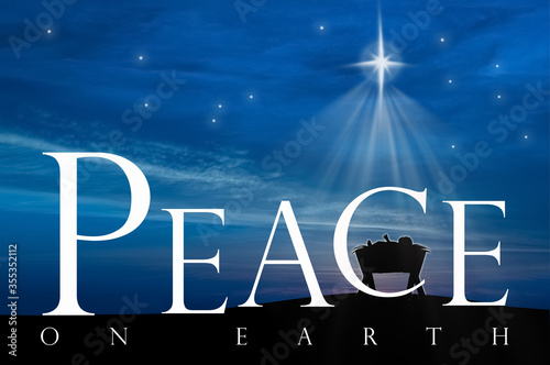 Peace on earth, Christmas nativity scene of baby Jesus in the manger