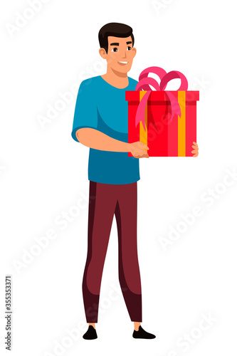 Vector character illustration of man holding gift box