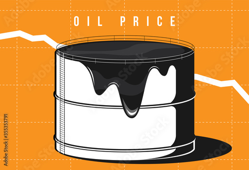 Falling oil prices on stock market. Overflowing Oil storage facility composition. Industrial facilities Tanks for storage oil