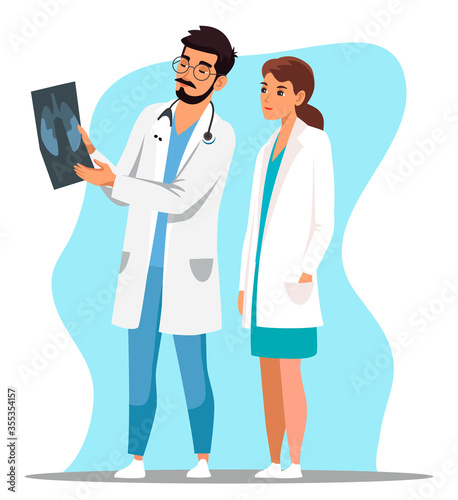 Doctor study and discuss x-ray patient lung image