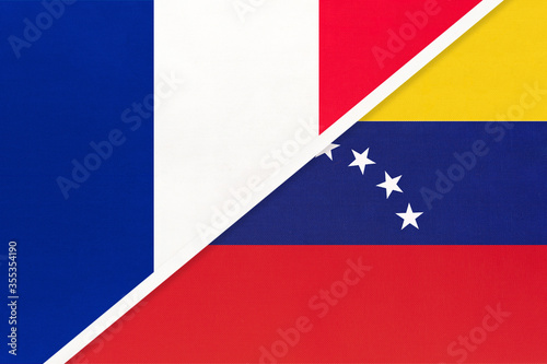 France and Venezuela  symbol of national flags from textile. Championship between two countries.