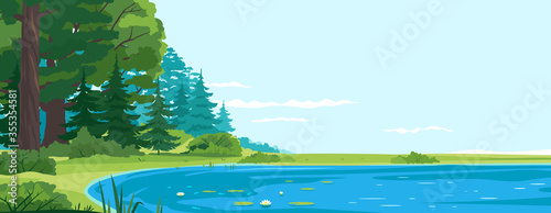 Fotografia, Obraz Scenic fishing place on lake nature landscape, quiet scenic place for outdoor re