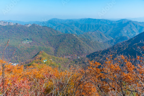 Aerial view of byeongnyeonam temple and Naejangsan national park in republic of Korea photo